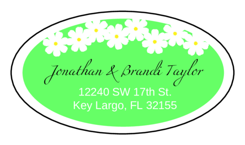 OL9830 Spring Flowers Green Oval Wedding Address Label