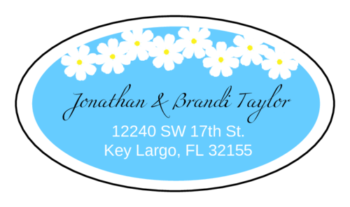 OL9830 Spring Flowers Light Blue Oval Wedding Address Label