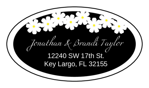 OL9830 Spring Flowers Black Oval Wedding Address Label