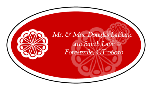 OL9830 Marquetry Red Oval Wedding Address Label Maestro Label Designer