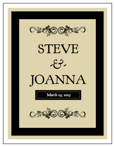 OL450 425 x 55 Black Wine Bottle Wedding Label