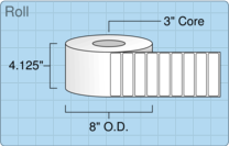4" x 1" Roll Labels - 3" Core / 8" Outer Diameter
