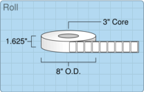 1.5" x 1" Roll Labels - 3" Core / 8" Outer Diameter