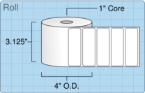 3" x 1" Roll Labels - 1" Core / 4" Outer Diameter