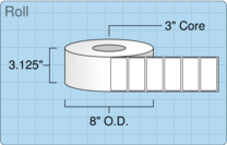 3" x 1.5" Roll Labels - 3" Core / 8" Outer Diameter
