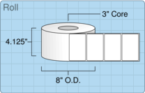 4" x 2.5" Roll Labels - 3" Core / 8" Outer Diameter