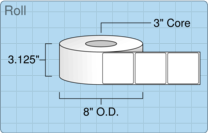 3" x 3" Roll Labels - 3" Core / 8" Outer Diameter