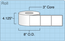 4" x 4" Roll Labels - 3" Core / 8" Outer Diameter
