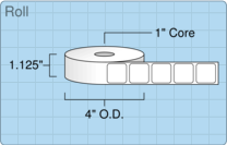 1" x 1" Roll Labels - 1" Core / 4" Outer Diameter