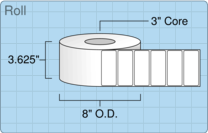 3.5" x 1.5" Roll Labels - 3" Core / 8" Outer Diameter