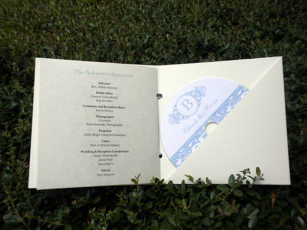We create Wedding Program CD Favors using your Full Face CD labels for our