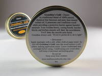 Gold Tin Container Labels on Grandma's Gold Classic Wood Conditioning Butter