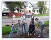 Volunteers helping clean up.