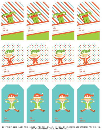 Elf-themed printable gift tags for Christmas presents