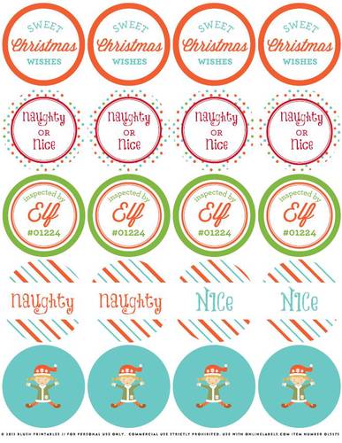 Elf-themed circle stickers for Christmas decorating and gifting