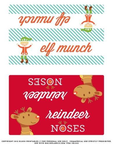 "Elf munch" and "reindeer noses" Christmas snack bag toppers/labels