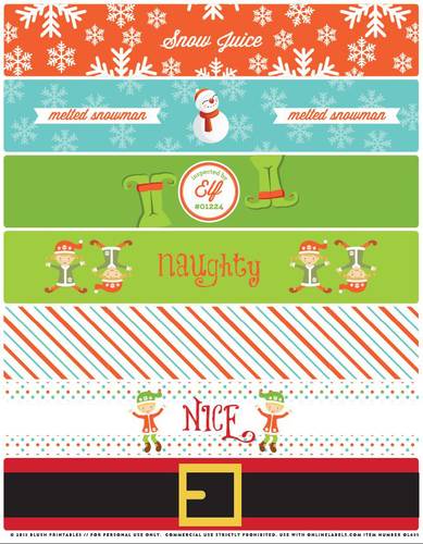 Christmas-themed printable water bottle labels