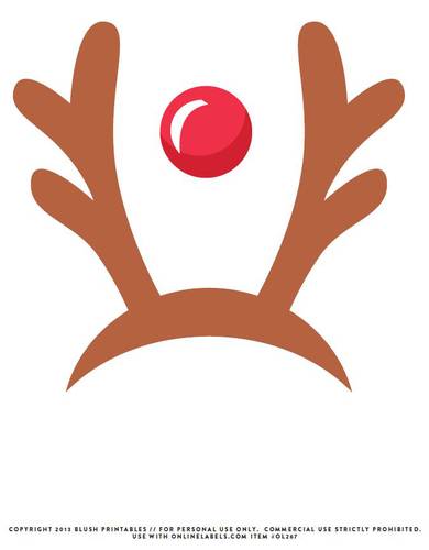 Reindeer antlers and Rudolph's red nose printables for photo booths