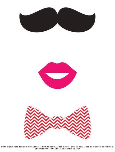 Mustache, pink lips, and red chevron bowtie printables for photo booths