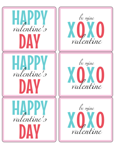 XOXO red and blue valentine's day wine bottle label templates