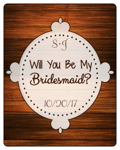 Woodgrain background bridesmaid proposal wine bottle label