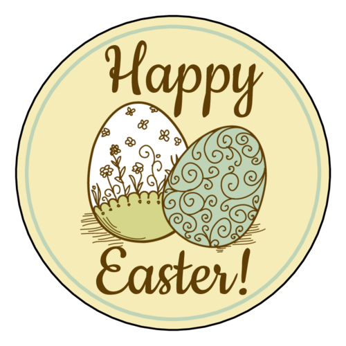 Cute stickers for Easter - decorated Easter eggs and Happy Easter