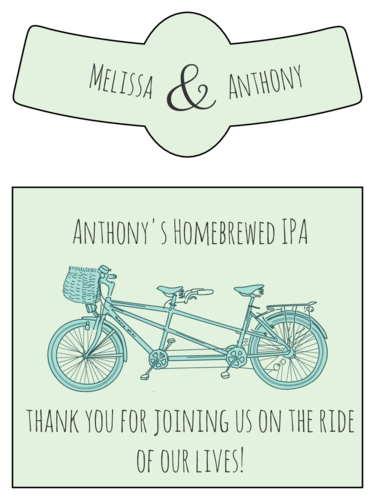 Tandem bike wedding beer label template.