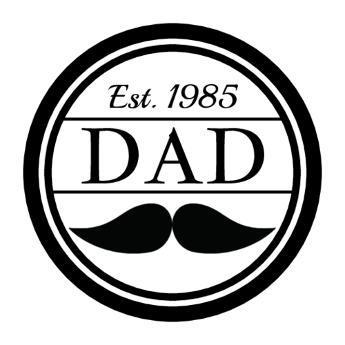 Mustache Father's Day sticker template, established [year]
