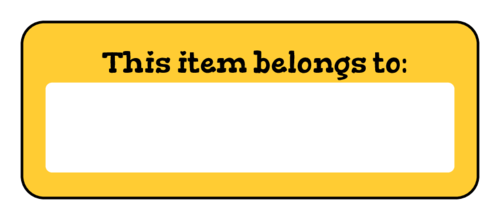 Colorful "This item belongs to" school supplies label template for kids