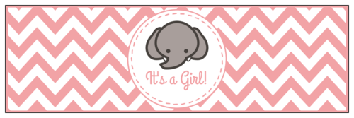 Elephant themed baby shower water bottle label with chevron background and elephant head in the middle