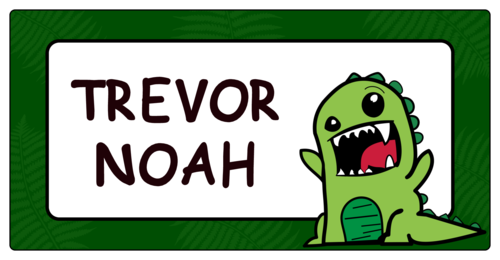 Dinosaur-themed school supplies label template for kids