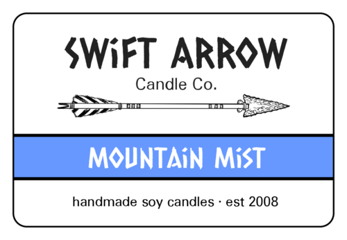 Candle label template with large logo section and color-block ribbon for scent