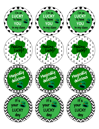 St. Patrick's Day stickers for teachers - I'm so lucky to have you in my class, feeling lucky, magically delicious, it's your lucky day