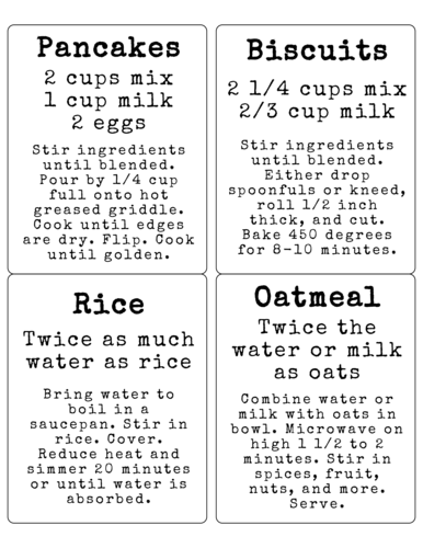 Printable pantry label template with packaging instructions