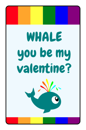 Punny "whale you be my Valentine" LGBT Valentine's Day sticker template