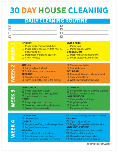 30 Day House Cleaning Checklist - Label Templates - OL267 ...