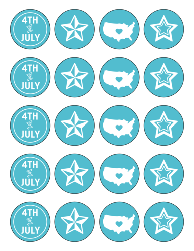 Stickers: Happy 4th of July, stars, and silhouette of America