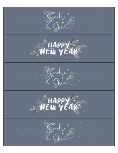 Happy New Year floral champagne bottle labels