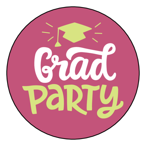 Grad party circle label template for graduation cards and mail