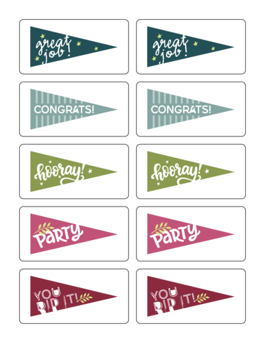 Assorted graduation flag stickers with different phrases