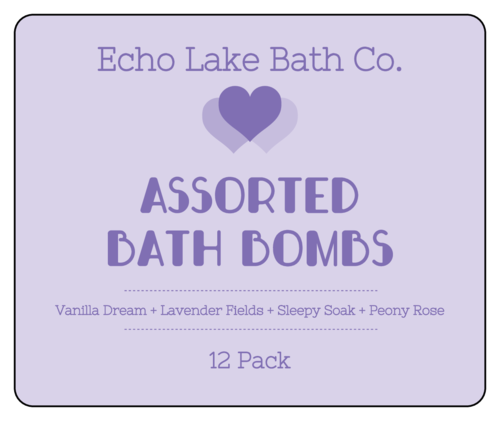 Simple, pastel purple rectangular bath bomb label with purple heart