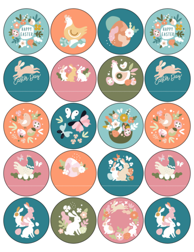 Assorted Circular Floral Easter Gift Label Template