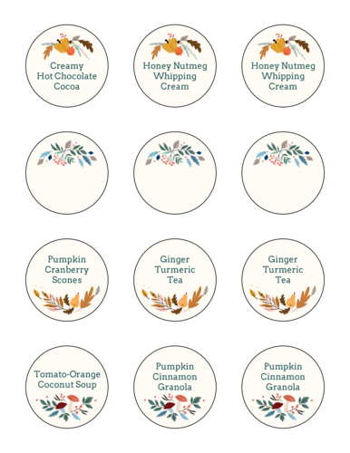 Thanksgiving/Autumn/Fall Label Template: Leaves and acorns