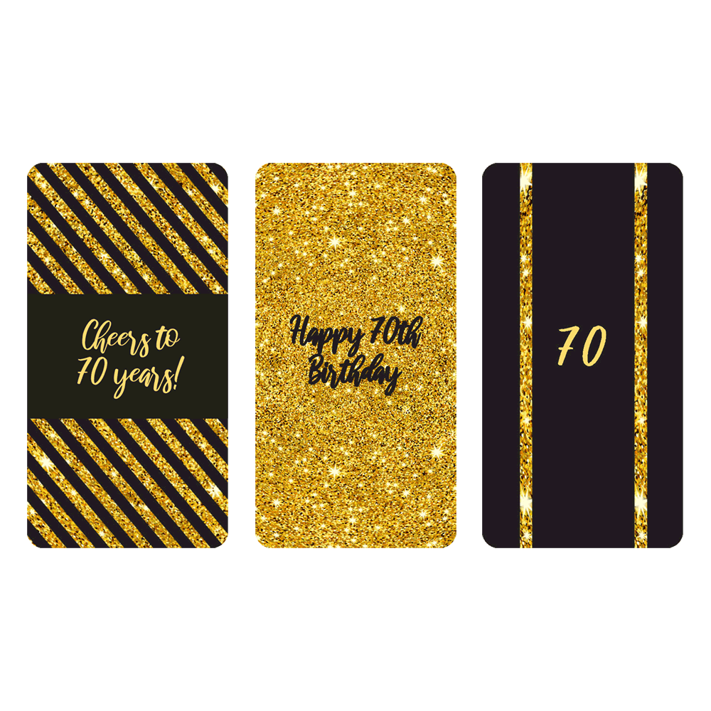 Black and gold 60th birthday party mini candy bar labels