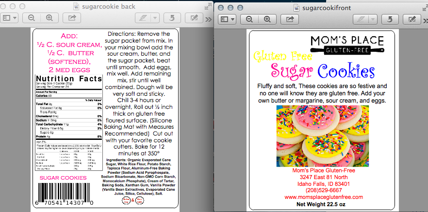 Cookie Labels For Mom s Place Gluten Free Sugar Cookies Customer 