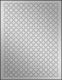 Sheet of 0.5625" Circle Weatherproof Silver Polyester Laser labels