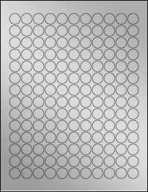 Sheet of 0.625" Circle Weatherproof Silver Polyester Laser labels