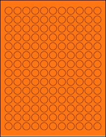 Sheet of 0.59375" Circle Fluorescent Orange labels