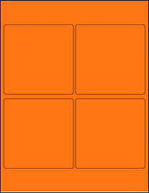 Sheet of 4" x 4" Fluorescent Orange labels