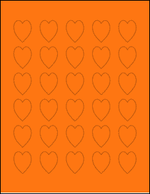 Sheet of 1" x 1.25" Fluorescent Orange labels